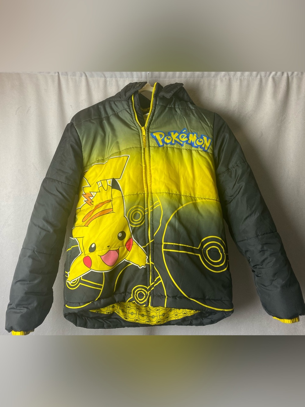 Pokémon Pikachu Hooded Yellow Black Kids Puffer Jacket Licensed 10/12